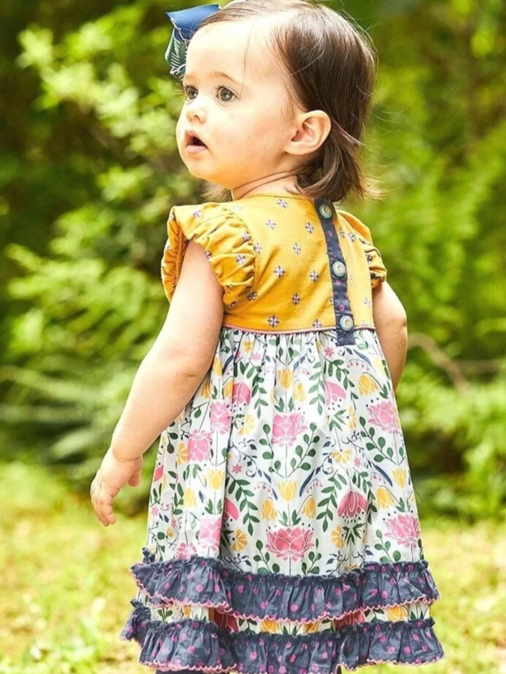 Matilda Jane Mustard Bodice Floral Tiered Ruffle Dress